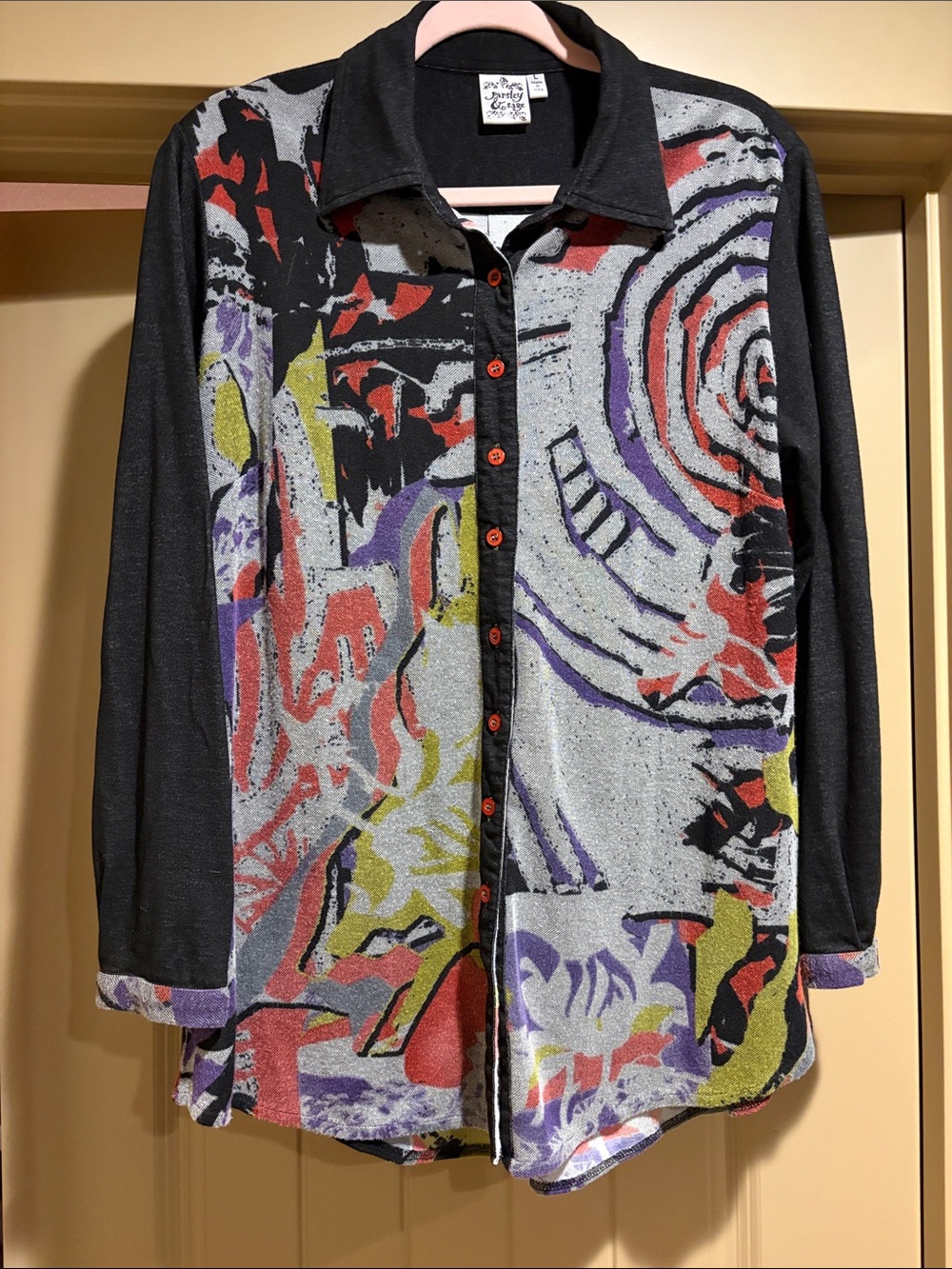 Parsley & Sage Boho Abstract Graphic Print Button Down Tunic Shirt L